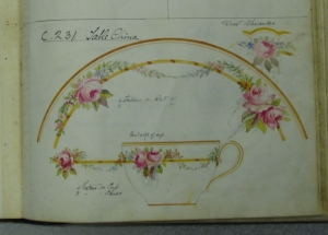 Page from design book for floral teaware, 1914 - courtesy Worcester Porcelain Museum